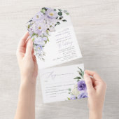 PixDezines H2 Paarse Rozen All In One Uitnodiging (Afscheurbaar)
