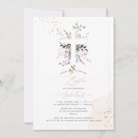 PixDezines H2 Pink Eucalyptus Baptism Invitation (Devant)