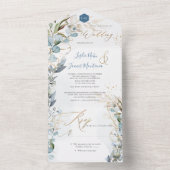 PixDezines H2 Robuust Blue Eucalyptus Gold All In One Uitnodiging (Binnen)