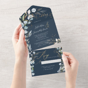 PixDezines H2 Robuust Blue Eucalyptus Gold All In One Uitnodiging