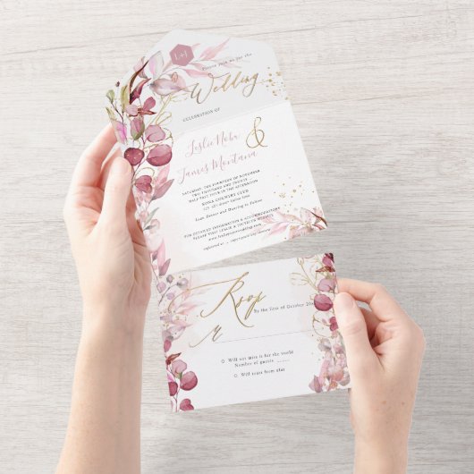 PixDezines H2 Robuust Roos Eucalyptus Gold All In One Uitnodiging (Afscheurbaar)