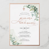 PixDezines H2 Rustic Eucalyptus Première Communère Folie Uitnodiging (Voorkant)
