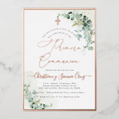 PixDezines H2 Rustic Eucalyptus Primera Communie Folie Uitnodiging (Voorkant)