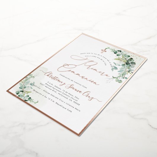 PixDezines H2 Rustic Eucalyptus Primera Communie Folie Uitnodiging (Gedraaid)