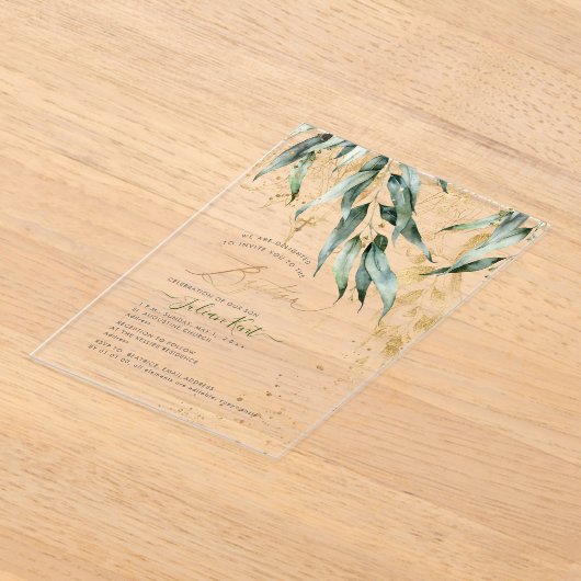 PixDezines H2 Rustic Willow Gum Eucalyptus Baptism Acryl Uitnodigingen (Laagn)