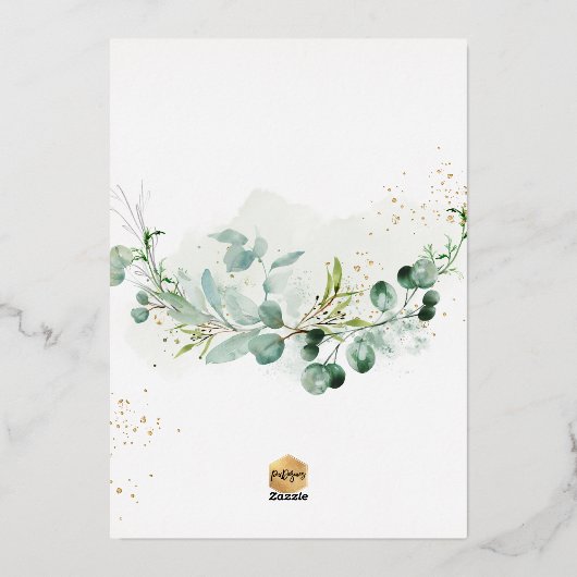 PixDezines H2 Rustige Eucalyptus First Communie Folie Uitnodiging (Achterkant)