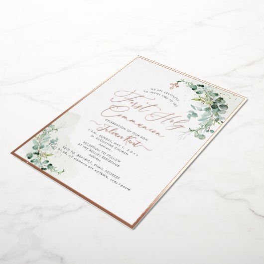 PixDezines H2 Rustige Eucalyptus First Communie Folie Uitnodiging (Gedraaid)