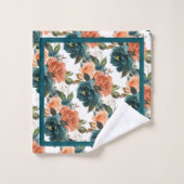 PixDezines H2 sarcelle vert rose blush Roses (Gant de toilette)