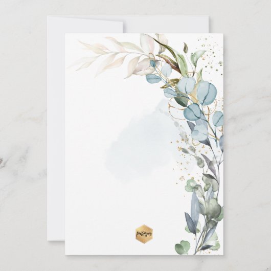 PixDezines H2 Stofblauw Eucalyptusblad Communie Kaart (Achterkant)