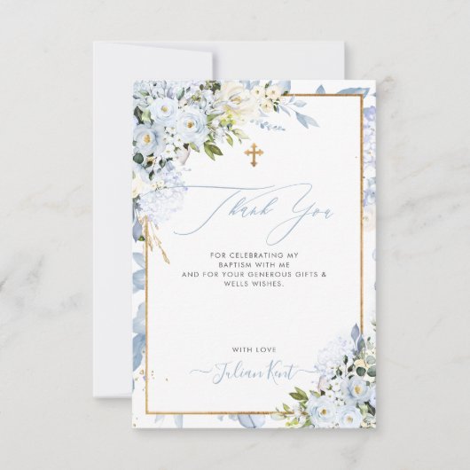 PixDezines H2 Stoffelijk Blauw Rozen Doop Dank u Kaart (Voorkant)