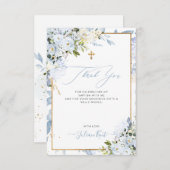 PixDezines H2 Stoffelijk Blauw Rozen Doop Dank u Kaart (Voorkant / Achterkant)