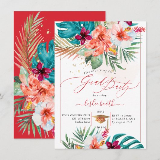 PixDezines H2 Tropisch Paradise Luau Afstuderen in Kaart (Voorkant / Achterkant)