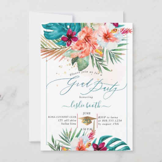 PixDezines H2 Tropisch Paradise Luau Afstuderen in Kaart (Voorkant)