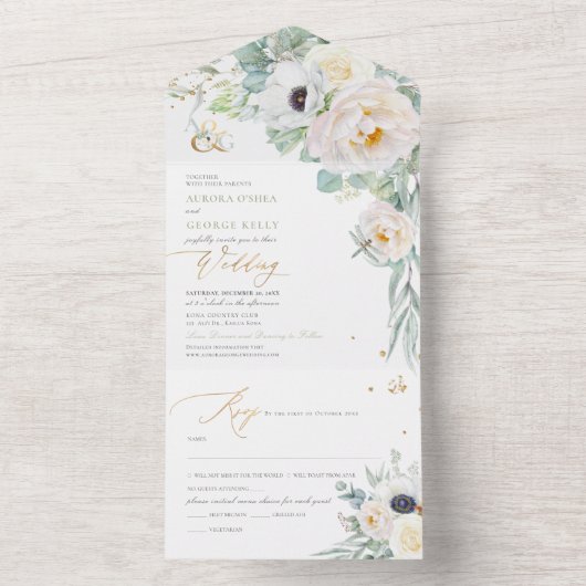 PixDezines H2 White Peonies Anemone All In One Uitnodiging (Binnen)