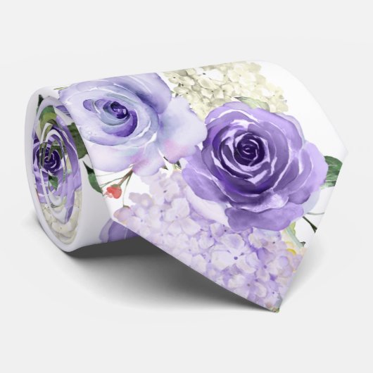 PixDezines H2 Zomer Paarse Rozen Hortensia Stropdas (Opgerold)