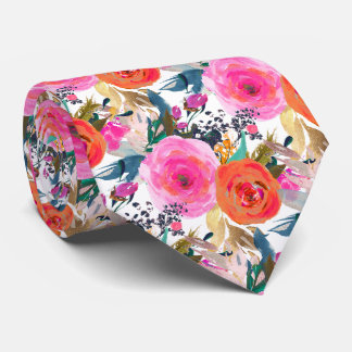 PixDezines H2 Zomerbloemen Heet Roze Oranje Stropdas