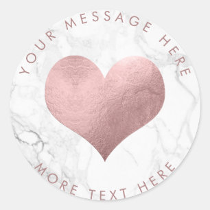 PixDezines HART FAUX ROOS GOUD + MARMER Ronde Sticker