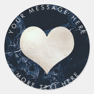 PixDezines HART FAUX ZILVER + BLAUW MARMER Ronde Sticker