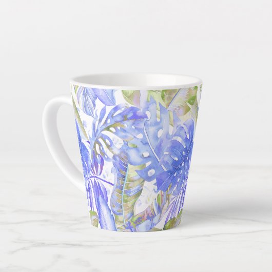 PixDezines Hawaïaans Oerwoud Korenbloem Blauw Groe Latte Mok (Linkerhoek)