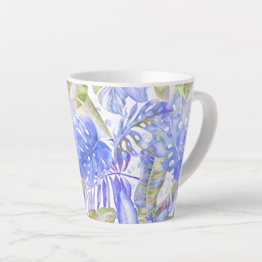 PixDezines Hawaïaans Oerwoud Korenbloem Blauw Groe Latte Mok (Rechterhoek)