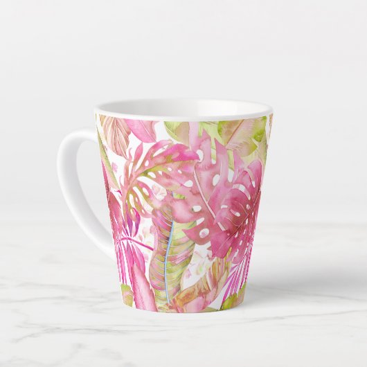 PixDezines Hawaïaans Oerwoud Roze Groen Bladgroen Latte Mok (Linkerhoek)