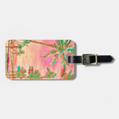 PixDezines  Hawaïaans strand scene/Roze Bagagelabel (Voorkant horizontaal)