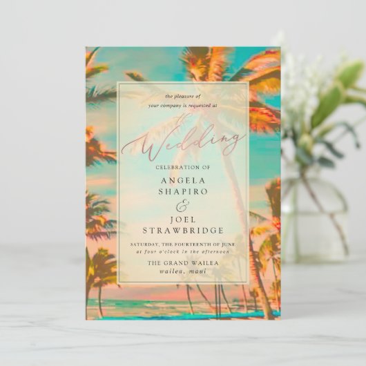 PixDezines HAWAIIAN BEACH/BLAUWGROEN Uitnodiging (Staand voorkant)