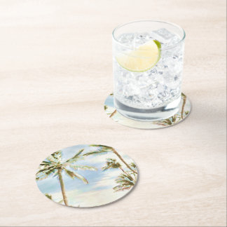 PixDezines Hawaiian Beach/Blue Ronde Kartonnen Onderzetter