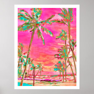 PixDezines Hawaiian Beach/roze/Blauwgroen Poster