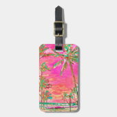 PixDezines  Hawaiian Beach Scene/Roze Bagagelabel (Voorkant verticaal)