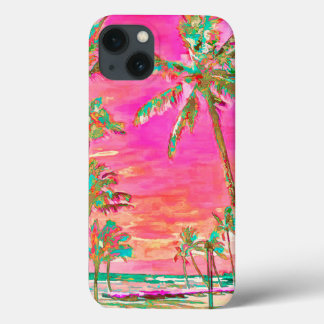 PixDezines  Hawaiian Beach Scene/Roze iPhone 13 Hoesje