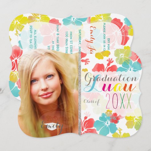 PixDezines Hibiscus Afstuderen Luau Kaart (Voorkant / Achterkant)