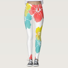 PixDezines Hibiscus/Geel/Sinaasappel/Aqua/DIY Acht Leggings
