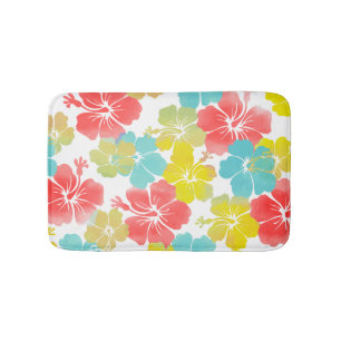 PixDezines Hibiscus/sinaasappel/blauw/geel Badmat