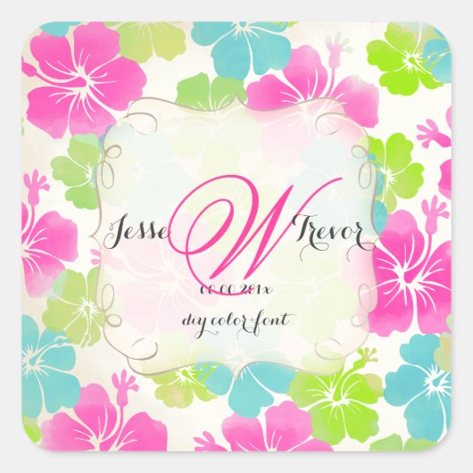 PixDezines hibiscus/waterverf beïnvloeden Vierkante Sticker (Voorkant)