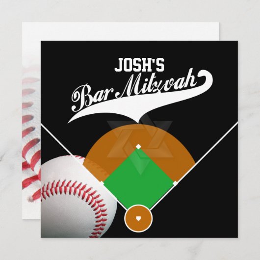 PixDezines ✡ Honkbal Diamond/ Bar Mitswa Kaart (Voorkant / Achterkant)
