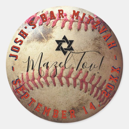 PixDezines Honkbal Mitzvah Ronde Sticker (Voorkant)