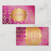 PixDezines hot pink flora damast/faux perkament Visitekaartje (Voorkant / Achterkant)