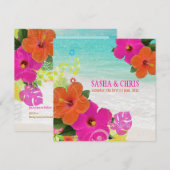 PixDezines hot pink+oranje hibiscus+monstera Kaart (Voorkant / Achterkant)