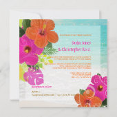 PixDezines hot pink+oranje hibiscus+monstera Kaart (Achterkant)