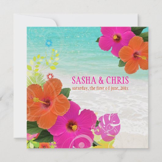 PixDezines hot pink+oranje hibiscus+monstera Kaart (Voorkant)