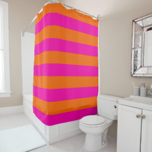 PixDezines Hot Pink/Oranje/Stripes verstelbaar Douchegordijn