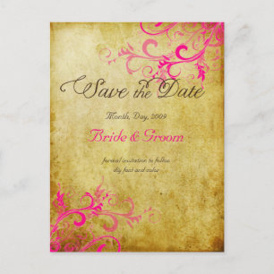 PixDezines  hot pink swirls+faux perkament Aankondigingskaart