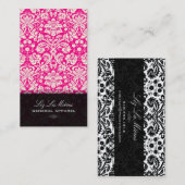 PixDezines Hot Pink+White Desiree Damask Visitekaartje (Voorkant / Achterkant)