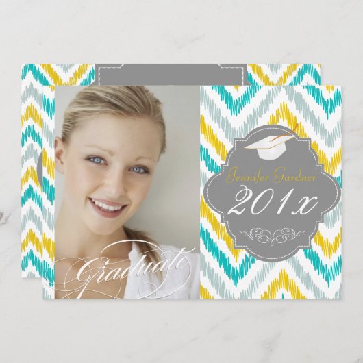 PixDezines ikat chevron afstuderen Kaart (Voorkant / Achterkant)