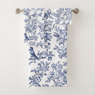 PixDezines Indigo Blauwe Chinoiserie, Vogel Pioenr Bad Handdoek