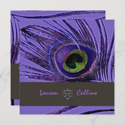 PixDezines Invitations Peacock/Violet (Devant / Derrière)