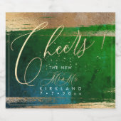 PixDezines juicht gouden penseelstreken smaragd Bl Sparkling Wijnetiket (Enkel label)