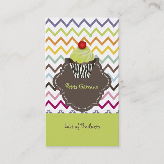PixDezines keylime wervelt cupcake+chevron Visitekaartje (Voorkant)