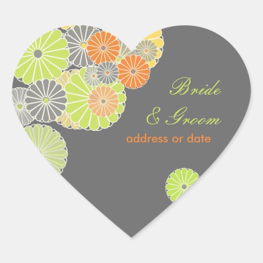 PixDezines Kiku (chrysant), citruskleur Hart Sticker (Voorkant)